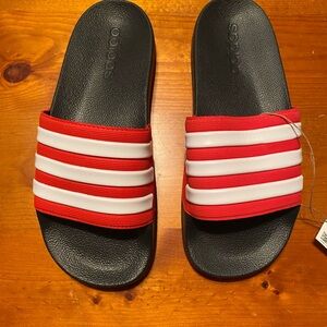 adidas Kids Red and White Slide Sandals
